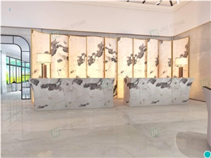 Nova Jade Backlit White Jade Marble Table Reception Desk