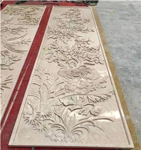 Royal Botticino Marble Carved Sculpture Wall Art Relief