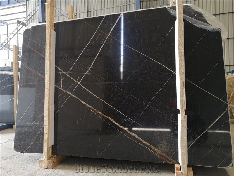 Natural Stone Port Laurent Black Gold Marble Slabs For Wall 