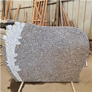 China Polished Pink Granite Tombstone With Flower Caving