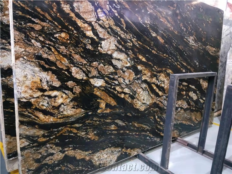 Brazil Cosmic Black Granite Slabs  For Kitchentop