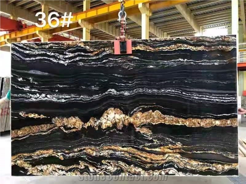 Brazil Natural Cosmic Black Marble Slabs For Home Decor