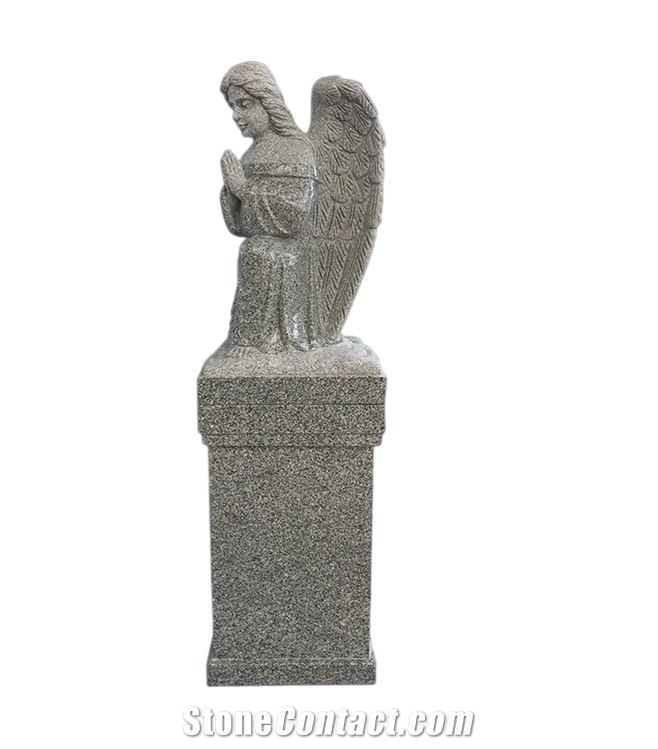 Natural Granite Angel Sculptures Pedestal Memorial Ossuary 