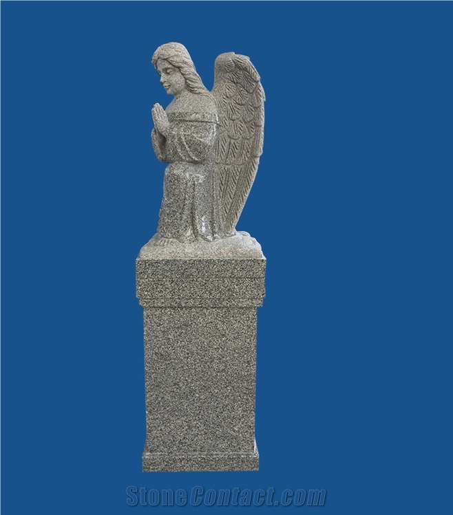 Natural Granite Angel Sculptures Pedestal Memorial Ossuary 