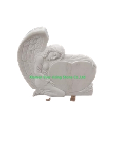 White Marble Tombstone With Angle And Heart 