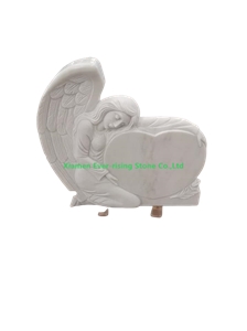 White Marble Tombstone With Angle And Heart