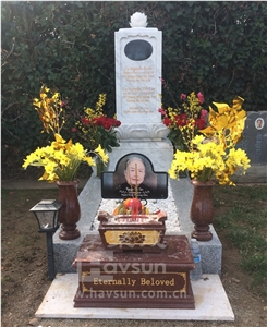 Asian Style White Marble Lotus Monument Tombstone