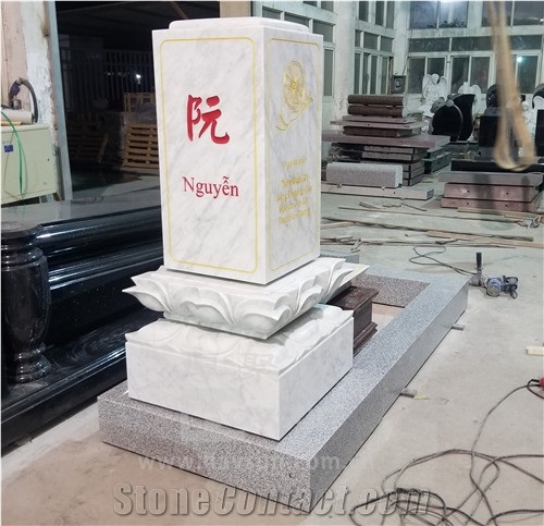 Asian Style White Marble  Lotus Monument  Tombstone 