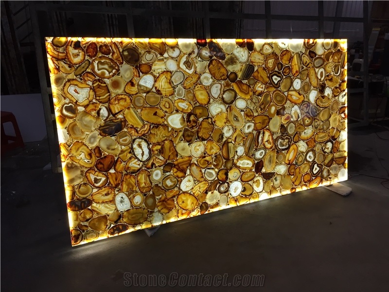Backlit Yellow Color Agate Stone For Bartop,Coffee Top