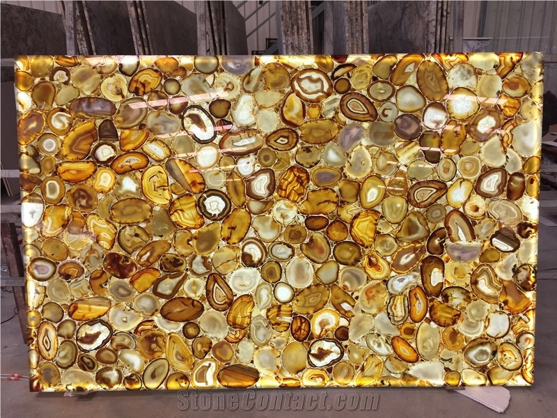 Backlit Yellow Color Agate Stone For Bartop,Coffee Top