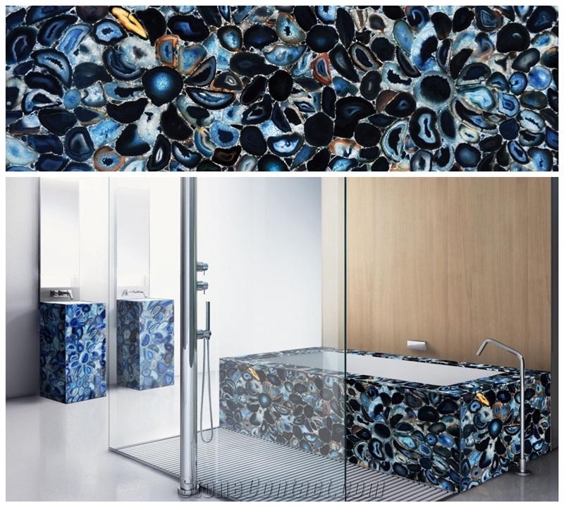 Dark Blue Semiprecious Stone Bathroom Vanities,Bathroom Wall