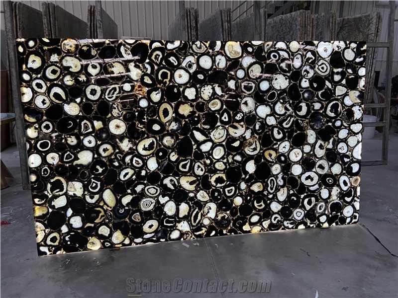 LED Panel Black Stone Plates Semiprecious Agate Stone Slabs