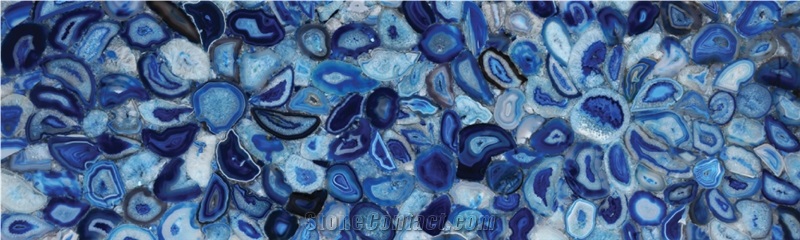 Semiprecious Blue Agate For Bathroom Vanity Wall Decoration