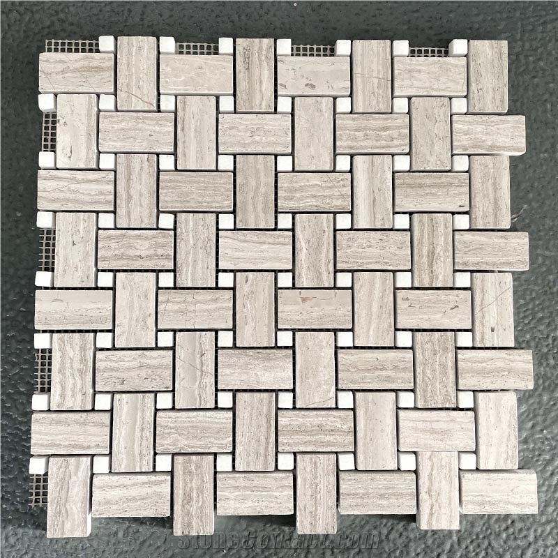 White Wood Marble Mosaic Polished Kitchen Bathroom Tiles