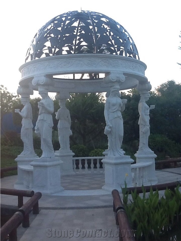Outdoor Lady Statue Hand Carved Garden Marble Gazebo