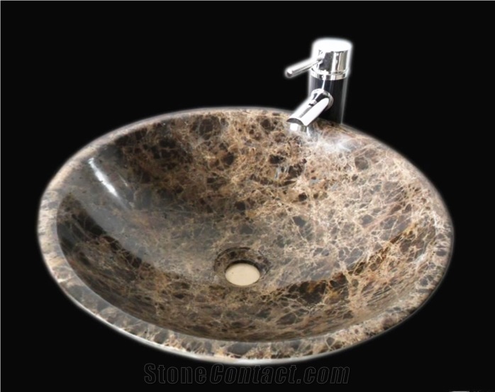 Dark Emperador Marble Washbasin Sinks For Bathroom Washing