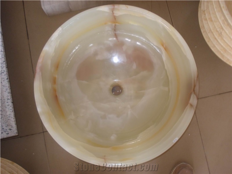 Marble Basin Bathroom Sink Round Beige Color Sink And Basin