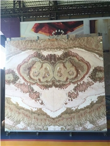 Landscape Marble Slabs Beige Bookmatch Tiles For Interior