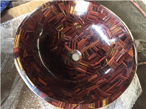 Luxury Polished Round Red Tiger Eye Stone Sinks