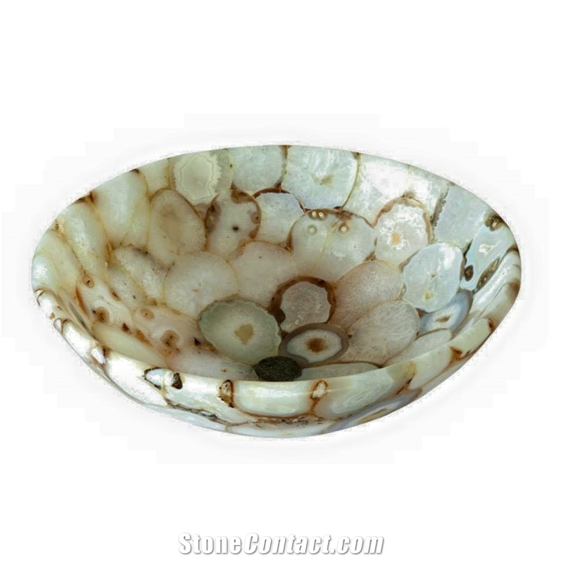 Natural Grey Onyx Gemstone Marble Stone Round Wash Sink