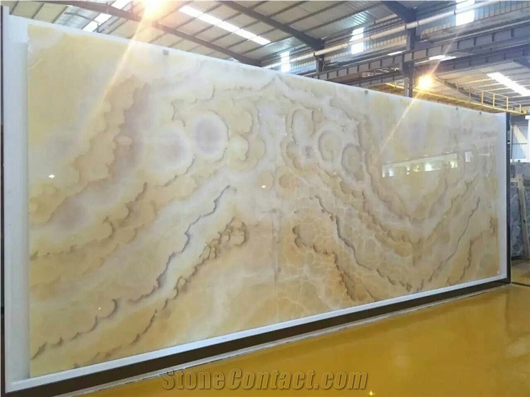 Ransparent Yellow Orange Onyx Bookmatch For Wall
