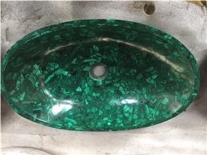 Retro Luxury Malachite Oval Wash Basin Hotel Wash Sink