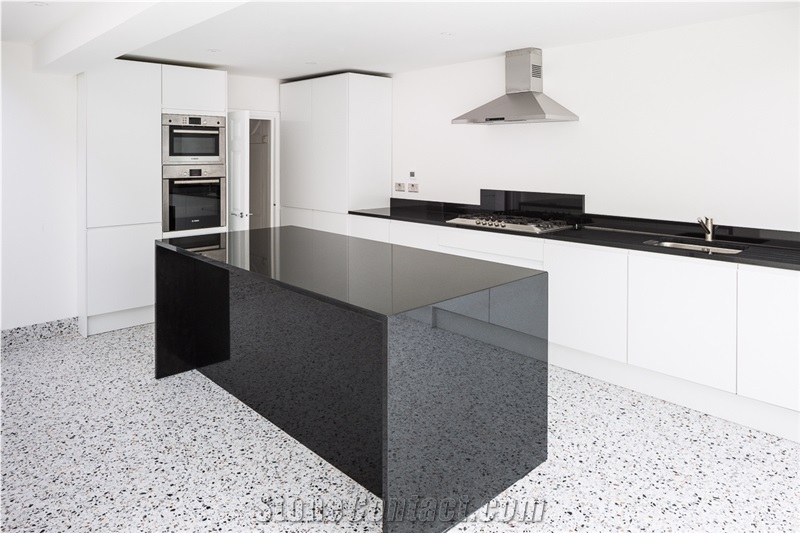 Black With White Marble Chippings Black Terrazzo Slabs