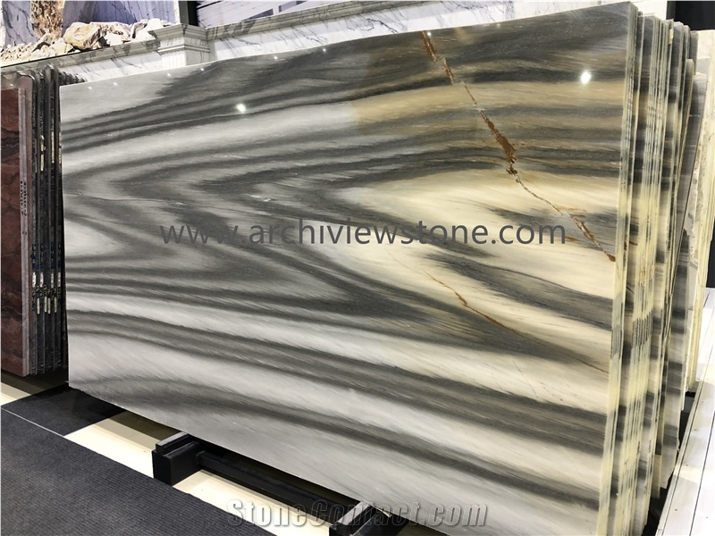 Bookmatched Gucci Grey Marble Slab Grey Wave Marble