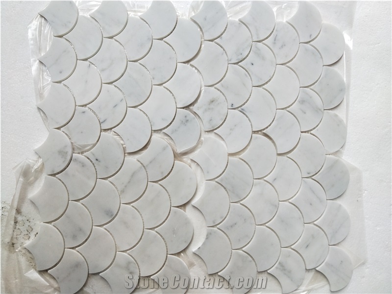 Carrara White Fish Shape Marble Mosiac Pattern Kitchen Deco
