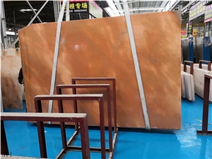 China Red Sunset Marble Wanxia Hong Slab For Countertop Use