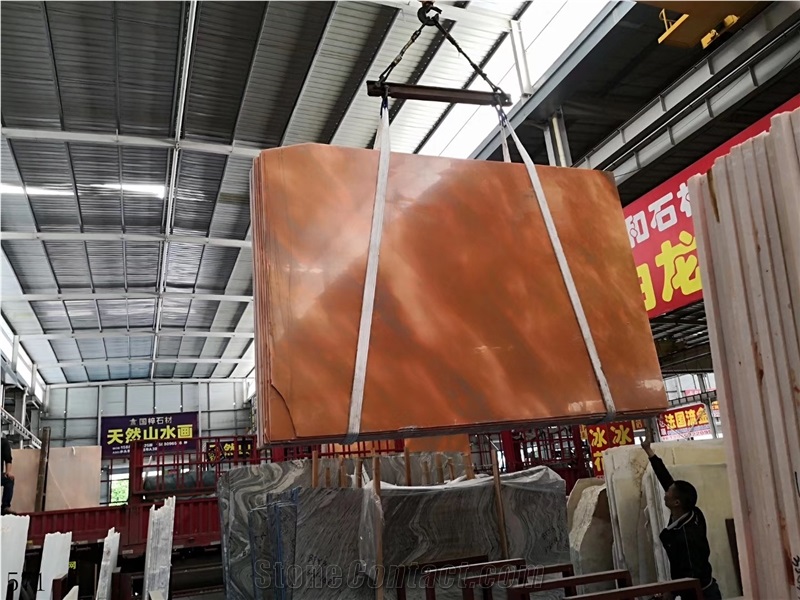 China Red Sunset Marble Wanxia Hong Slab For Countertop Use