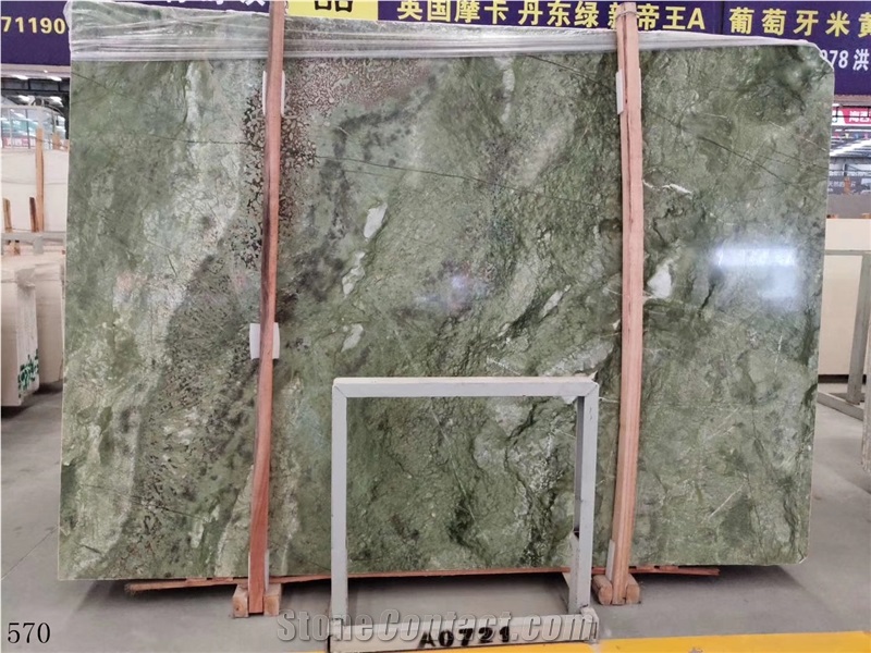 Dandong Green Pavone Slab Tile Marble In China Stone Market