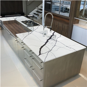 Calacatta Artificial Marble Quartz Stone Kitchen Countertop 