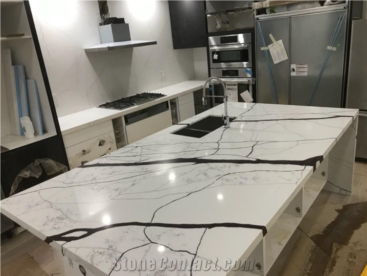 Calacatta Artificial Marble Quartz Stone Kitchen Countertop 