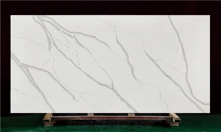 Calacatta Grey Vein White Artificial Marble  Quartz Slab