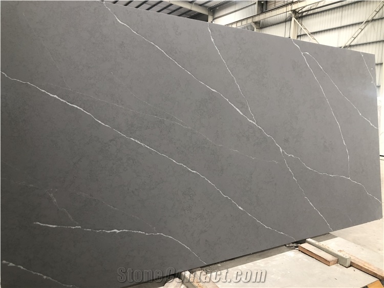 White Veins Grey Artificial Stone Quartz Kitchen Countertops