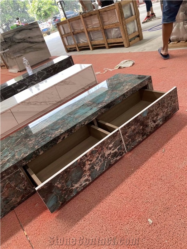 Amazon Green Artificial Stone Cabinet Furniture, TV Cabinet