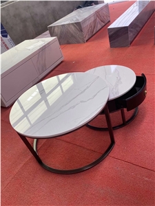 Modern Calacatta Artificial Stone Round Coffee Table Sets