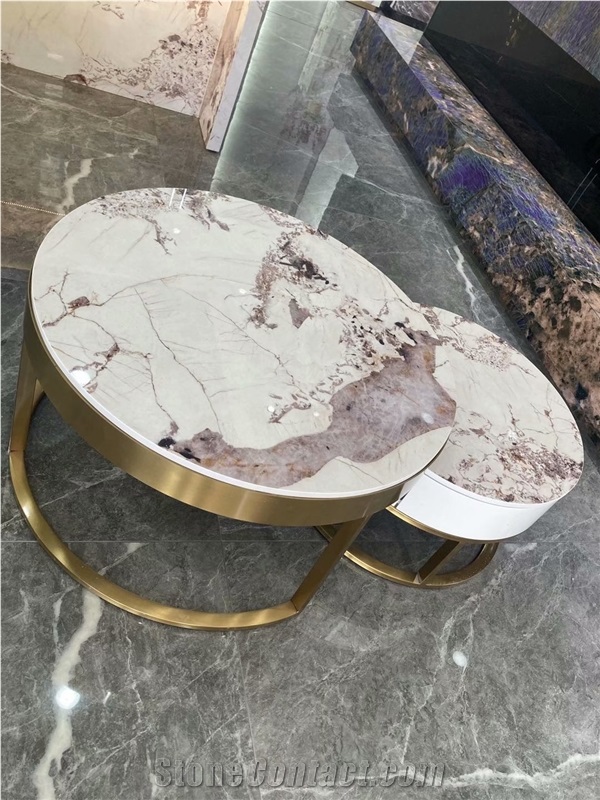 Modern Calacatta Artificial Stone Round Coffee Table Sets