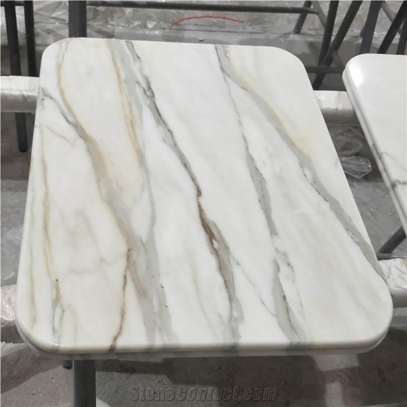 Double Bullnose Edge Calacatta Gold Marble Cafe Table Tops