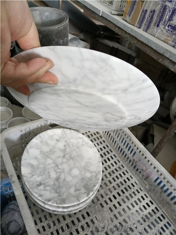 Round Carrara White Marble Food Fruit Plate Cake Chess Board