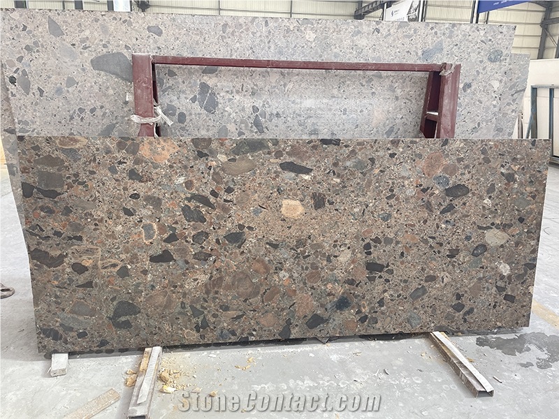 Brown Terrazzo Slab And Tiles For Wall And Floor Application