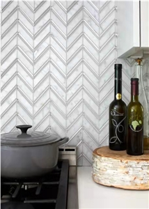 Calacatta White Herringbone Mosaic
