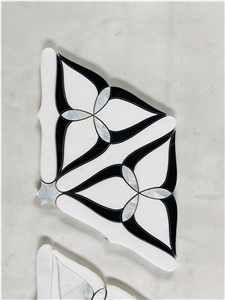 Waterjet Mosaic Black Shell Botanical Vine Triangle