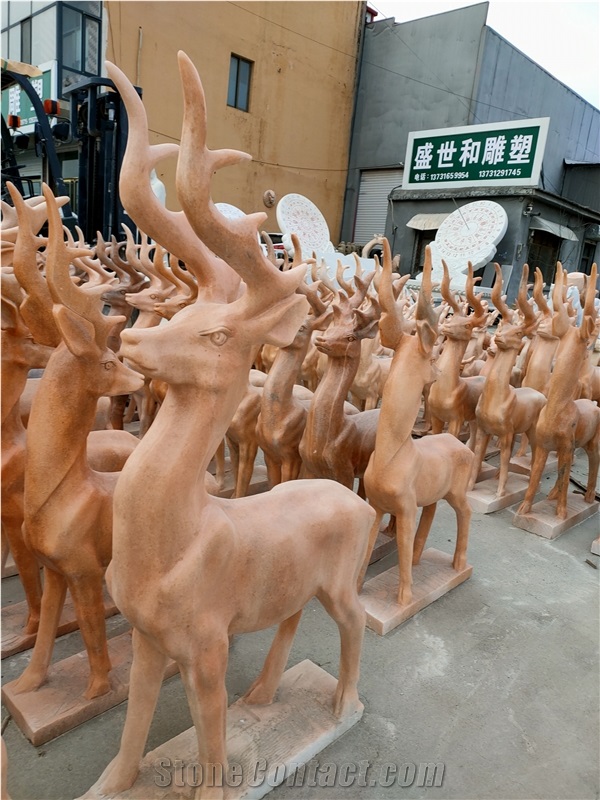 Animal Sculpture Deer Stone Landscape Sculpture 