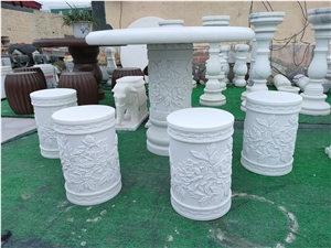 Good White Marble Stone Outdoor Furniture Table Set