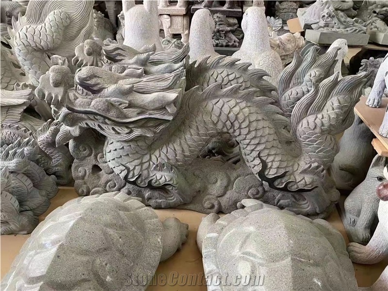 Granite Carved Garden Dragon Sculpture Garden Animal   