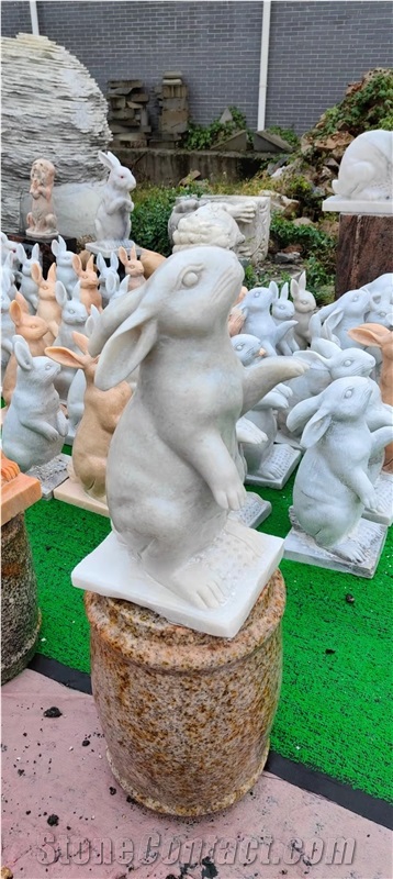 Marble Stone Rabbit Animal Sculpture Street Statues