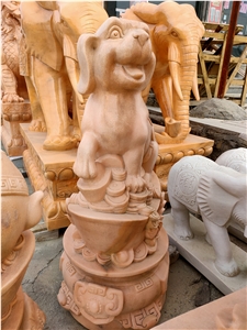 Red Marble Dog Stone Carving Chinese Zodiac Statues