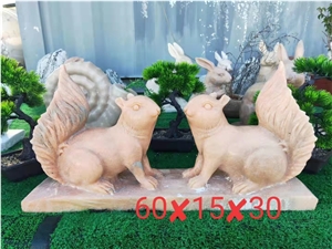 Red Sunset Marble Stone Garden Squirrel Animal Sculpture